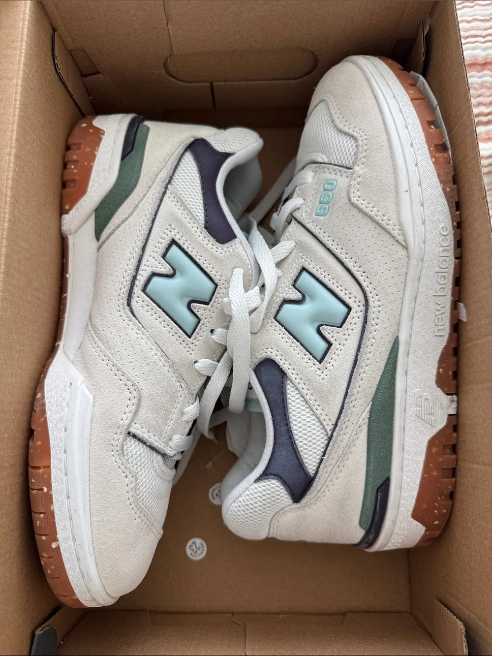New Balance White Sneakers with Mint and Navy Accents